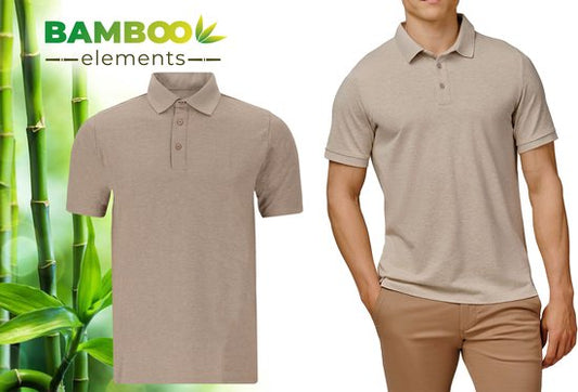 Bamboo Elements - Polo Shirt Men - Dark Sand Beige L - Polo Men - Kurzarm - Pique Stoff - T Shirt Men - Bamboo