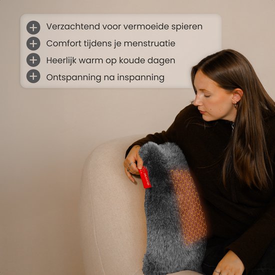 Auronic Wärmekissen - Teddy - 45x60 - Kabellos - Wiederaufladbar - Elektrisches Kissen - Infrarot - Anthrazit
