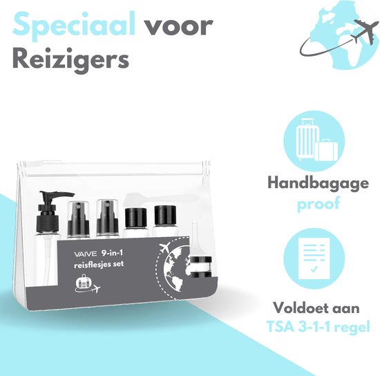 VAIVE Reiseflaschen Handgepäck 9-teilig - Reisezubehör - Reiseflaschen - Kosmetiktiegel - Reiseflaschen - Reiseverpackung - Reiseset