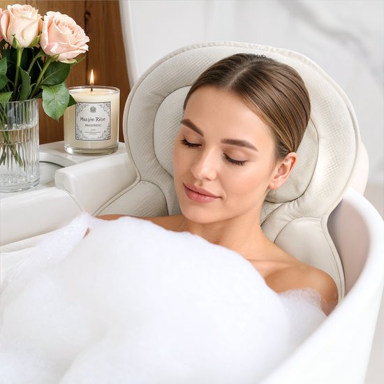 Goliving Badekissen - Ergonomisches Kissen für die Badewanne - Mit 6 Saugnäpfen - Inklusive Waschbeutel - Rutschfest, leicht & wasserdicht -100% Polyester - Weiß