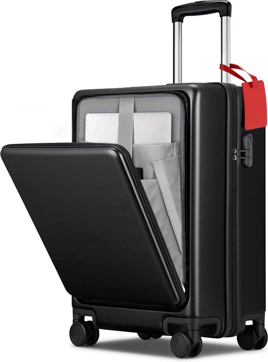 VAIVE Handgepäck Koffer mit Fronttasche - 43L Koffer - Leichter Trolley - Schwarz