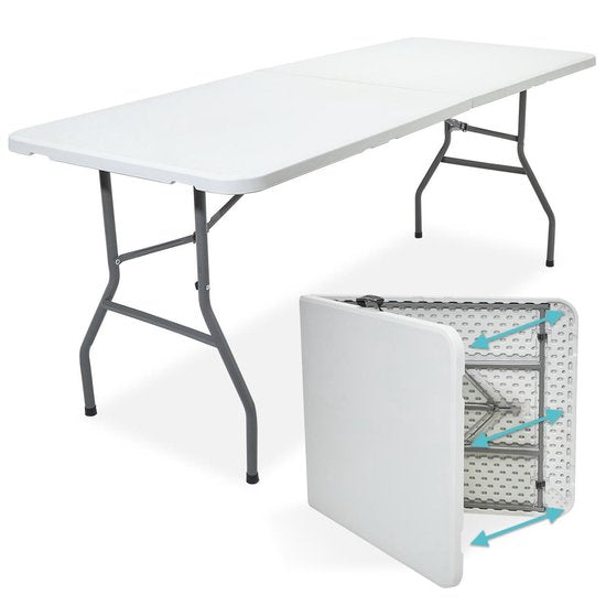 LifeGoods Zusammenklappbarer Tisch - 70x180cm - Verstellbarer und stabiler Klapptisch - Wetterfest - Outdoor-Klapptisch - Weiß