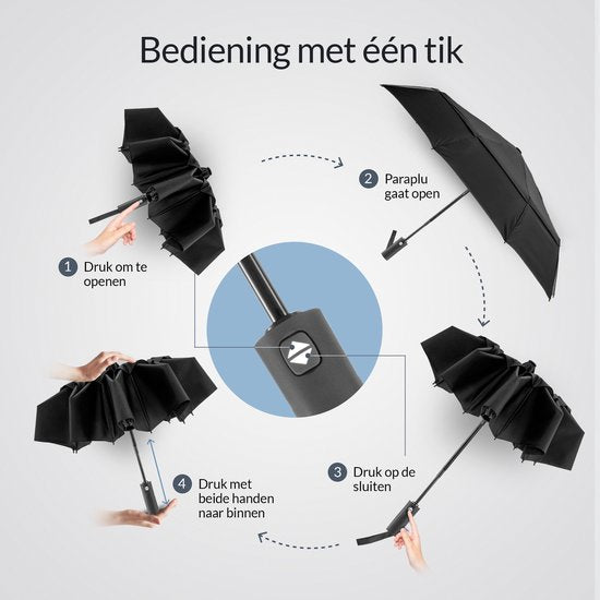 Nohrd Storm Umbrella - Schwarz - Regenschirm faltbar - Winddurchlässig - 140 km/h - Sturmschirme - Automatisches Auf- und Zusammenfalten - Regenschirme - inkl. Schutzhülle