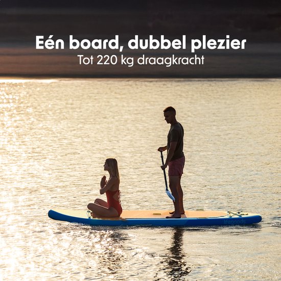 LifeGoods SUP Board Tandem - 2 Personen - 220 KG Belastbarkeit - 381 x 86 cm - Aufblasbar - Komplettes SUP Paket - Himmelblau