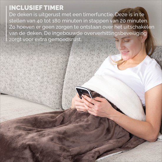 BREND - Elektrische Decke mit 9 Temperatureinstellungen - Flanell-Fleece-Decke - BR-2219 - 180 x 130 cm - Braun/Weiß