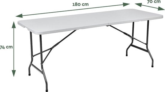 BRASQ Zusammenklappbarer Klapptisch Weiß - 180x70x74cm- Campingtisch - Klapptisch - Wetterfest - Tisch mit Tragegriff