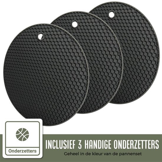 COOCK 19-teiliges Induktionskochgeschirr-Set - Spezielle Antihaftbeschichtung - Ergonomische Kaltgriffe - Recyceltes Aluminium - Bratpfannen-Set - Kochtopf-Set - Schwarz/Weiß - Inklusive Untersetzer und E-Book