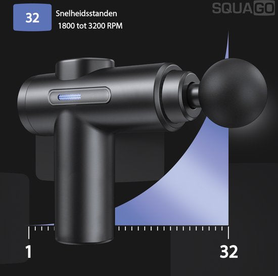 Squago Massage Pistole - 32 Geschwindigkeiten - 10 Aufsätze - LCD-Touchscreen - Schwarz