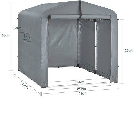 SoBuy KLS11-L-DG Gartenhaus, wasserdichte Aufbewahrung im Freien, Motorradunterstand mit Haken, Fahrrad- und Werkzeuggarage, Fahrradaufbewahrung, Stauraum, Grau, 159x219x165 cm