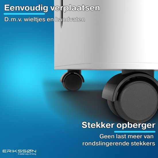 Erikssøn Dry Pro Plus Luftentfeuchter - 16 L/Tag - Waschtrockenfunktion - Für Schlafzimmer, Bad, Wohnzimmer & Keller - Weiß