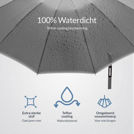 Nohrd Storm Umbrella - Grau - Regenschirm faltbar - Sturmsicher 108 km/h - Sturmschirme - Automatisch ein- und ausklappbar - Reflektierend - Regenschirme - Inklusive Schutzhülle