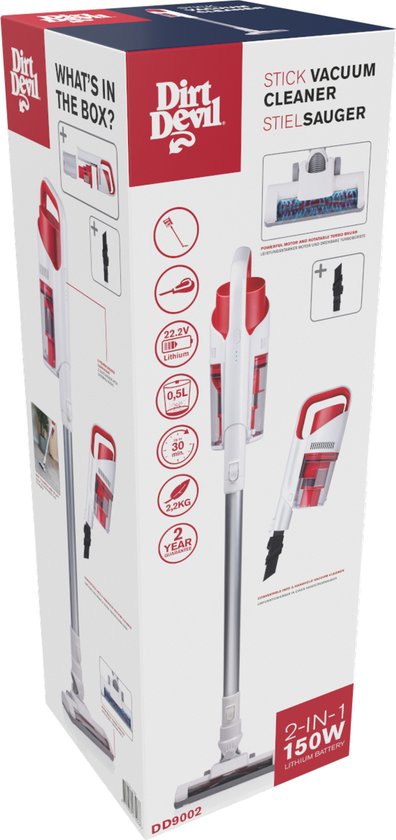 Dirt Devil Cordless Stick Staubsauger DD9002 - Beutelloser Staubsauger - Dust buster 150W - Inklusive Staubbürsten