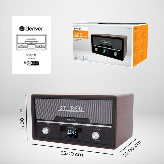 Denver DAB-Radio - Bluetooth - DAB+/ FM - CD - Holz - Braun