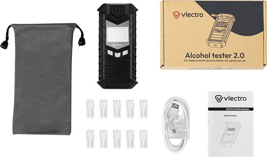 Vlectro digitaler Atemalkoholtester - USB wiederaufladbar - Mundstücke enthalten - Kompaktes Design