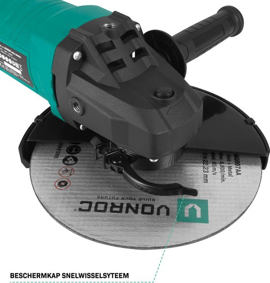 VONROC - Winkelschleifer - 2350W - Ø230mm - 5800 U/min - inkl. Seitengriff für Links- und Rechtshänder - 3 Meter Gummikabel - exkl. Schleifscheibe