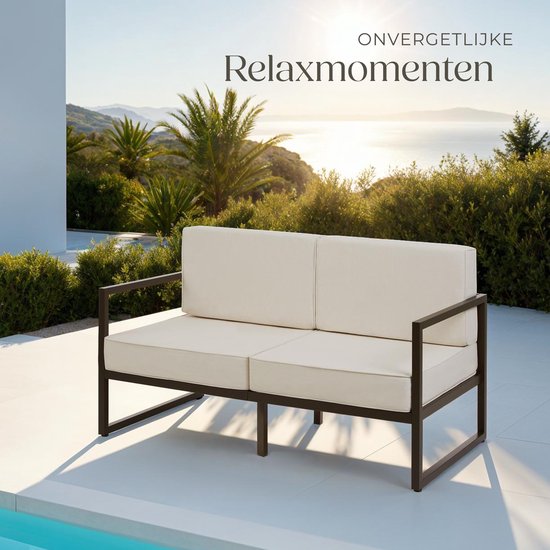 tectake® - Garten-Lounge-Sofa Comosa - Platz für 2 Personen - Gartenbank - 2-Sitzer Lounge-Sofa - Wasserabweisende und ultradicke Sitz- und Rückenkissen - Belastbarkeit 125kg pro Sitz - Braun/Beige