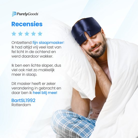 PurelyGoods® Seiden-Schlafmaske - Schlaf-Augenmaske - 100% Maulbeerseide - Verdunkelung - Frauen und Männer - Marineblau
