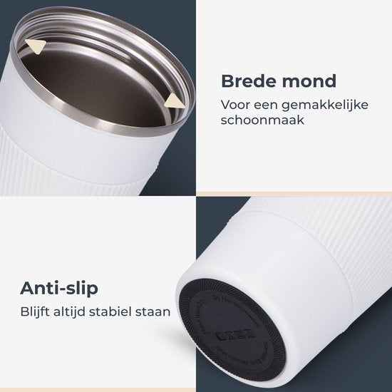 Castagnola Thermos Cup - Kaffeebecher To Go - Reisebecher für Kaffee und Tee - Teebecher - 380 ML - Edelstahl - Weiß