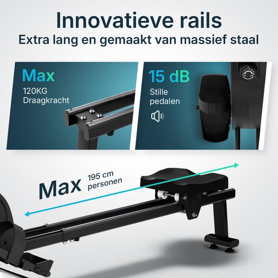 Flowsense Rudergerät - Rudergerät - Leise - Magnetisches Rudergerät Fitness - Rudergerät 16 Widerstandsstufen - LCD Monitor