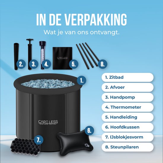 Care Less Ice Bath XL - Faltbare Badewanne - Sitzbadewanne - 85CM - Zusammenklappbar - Mit Deckel - Inklusive Pumpe und Ablassschlauch - Schwarz