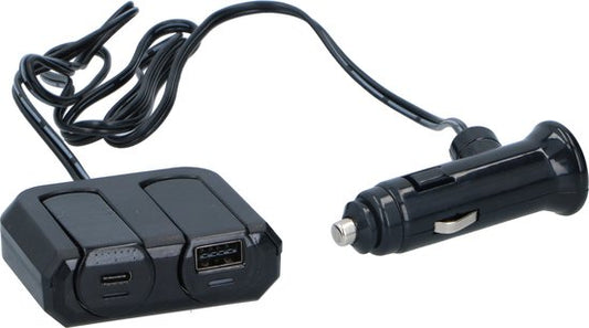 Dunlop Zigarettenanzünder-Steckersplitter - USB-A und USB-C - 12V/24V - 4.8 A - 2 Geräte gleichzeitig