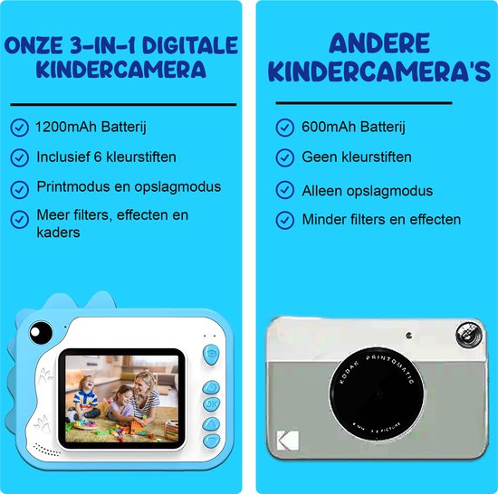 K&L® 3 IN 1 Digitale Kinderkamera + Sofortdruck + Spielkamera - 32GB micro sd Karte - Kamera Kinder - Vlog Kamera mit Spielen - Fotokamera für Kinder - Kleines Spielzeug - Mit Videofunktion - Blau
