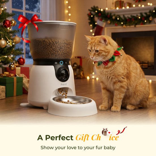 Arenti Petfeeder2 Automatischer Futterautomat 4 l mit beweglicher Kamera – 3-l-Trinkbrunnen – für Katzen und Hunde – intelligenter Futterautomat mit Kamera – 3 MP (2K) mit Nachtsicht – Zwei-Wege-Audio – Automatischer Futterspender mit App – Dualband-WLAN