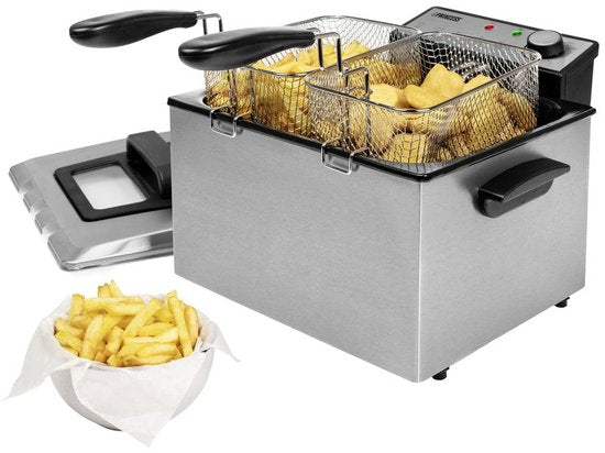 Princess Fryer 185000 - Großfritteuse - 1 großer und 2 kleine Körbe - 5 Liter - 3270W - Sichtfenster - Kaltzone - Anti-Geruchsfilter