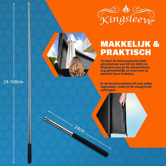 Kingsleeve Sonnenschirmhülle bis zu Ø350cm - Wetterfest Robust - Grau