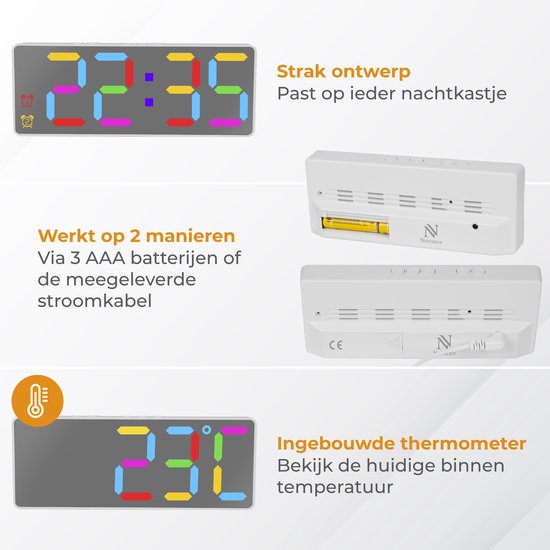Nuvance Digitaler Wecker - Digitaluhr - Wecker für Kinder & Erwachsene - Reisewecker - Schlafzimmer - Led Wecker Digital