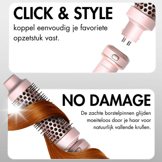 Sansbeauté® 6 in 1 Lockenstab mit Klemme - Keramischer Lockenstab - 13mm bis 38mm - Föhnbürste für kurzes Haar - Wärmebürste - Lockenwickler - Thermobürste - Haarstyler - Lockenbürste 5 in 1