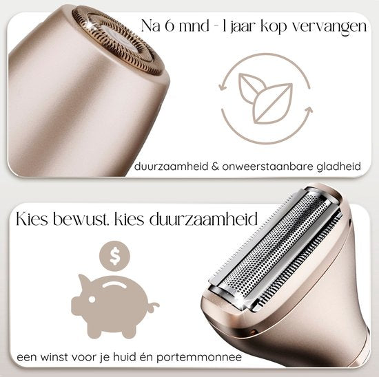 2-in-1 Ladyshave + Extra Scherkopf - Gesicht - Achseln - Beine - Bikinizone - Rasierer Frauen - Elektrischer Epilierer - Gesichtshaarentfernung Damen - Trimmer Frauen - Ladyshaves Bikini - USB Wiederaufladbar