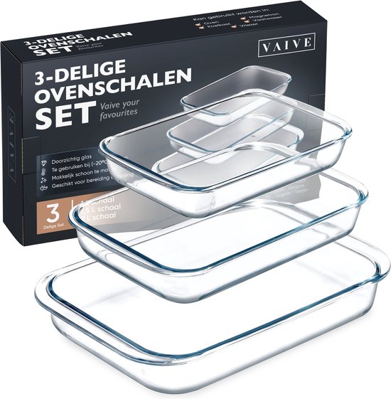 VAIVE 3-tlg. Backofengeschirr-Set - Rechteckig - Glas