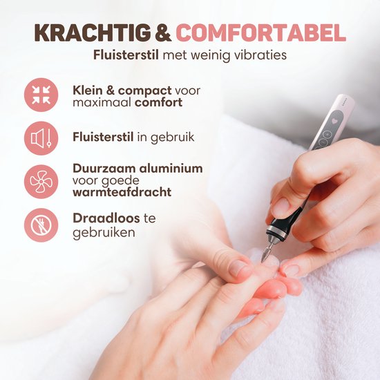 Vulpes Goods® BeautyCare - Elektrische Nagelfeile - Schnurlos & wiederaufladbar - 11 Nagelschleiferbits und 96 Schleifrollen und Tragetasche - Maniküre und Pediküre Set - PRO Version