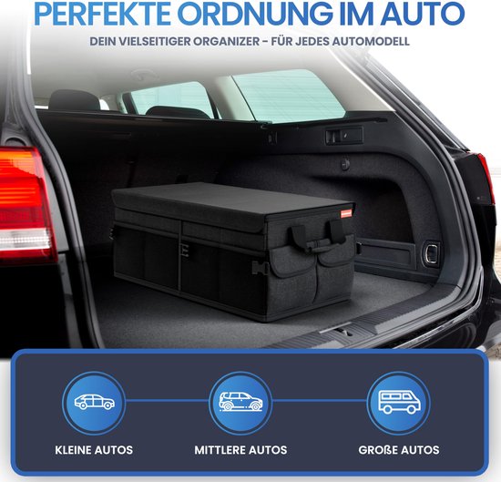 HELDENWERK Premium Kofferraum-Organizer mit Deckel, stabil & rutschfest - Faltbare Kofferraumtasche, groß mit doppeltem Boden - Kofferraumbox, Kofferraum-Organizer-Box