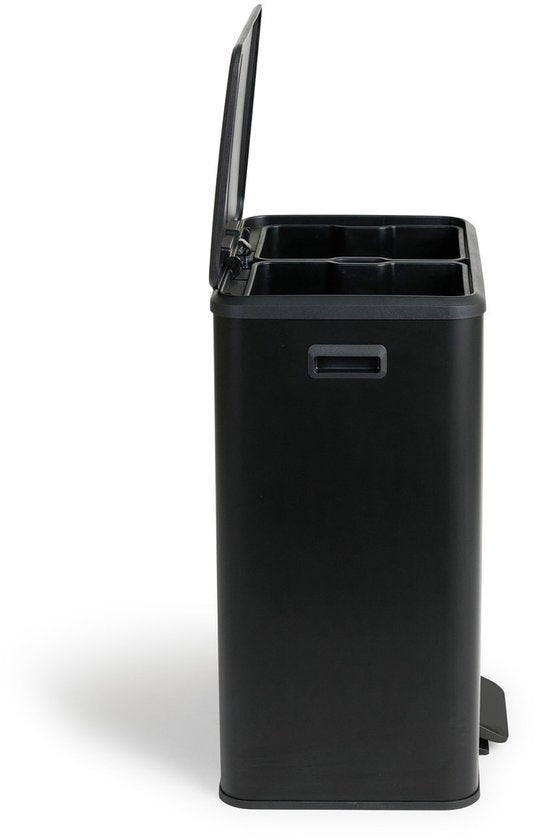 Umuzi Cleaning Double Mülleimer - 60L - Treteimer - Soft Close - 53x38x66 - Mattschwarz