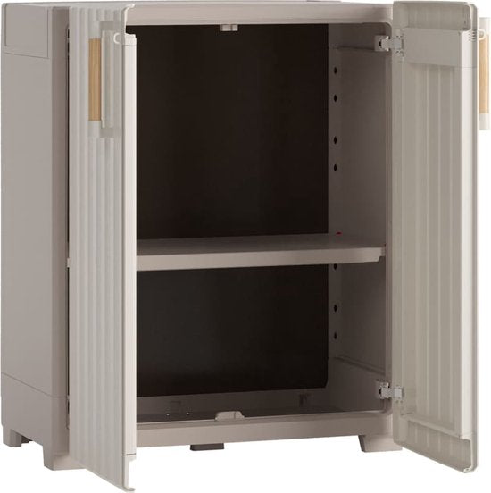 Keter Aufbewahrungsschrank - Groove - Niedrig - Recycelter Kunststoff/Holz - Beige/Sandfarben