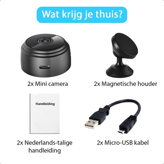 Tech Essentials Mini Hidden Spy Camera - 1080P - Mit WiFi APP - Micro Secret Security Camera - Indoor - Spy - Eavesdropping - Schwarz - 2-Pack