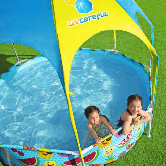 Bestway Steel Pro Kinderpool - UV-Sonnenschutz & kühlender Wassersprüher - 244x51 cm