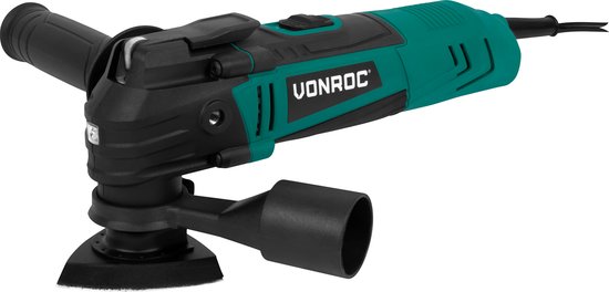 VONROC Oszillierendes Multitool 350W - Variable Drehzahl 12.000 - 22.000 p/min. - Inkl. Schleifplatte, Sägeblatt, Schaberblatt und Staubsaugeradapter