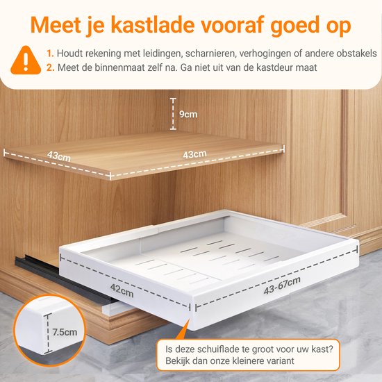 Posity Slide Drawer - Küchenschrank-Organizer - Spülenschrank/Schubladen-Organizer - Innenschublade Küche - Ausziehbar und verstellbar (43-67 cm) - Teleskopisch - Weiß