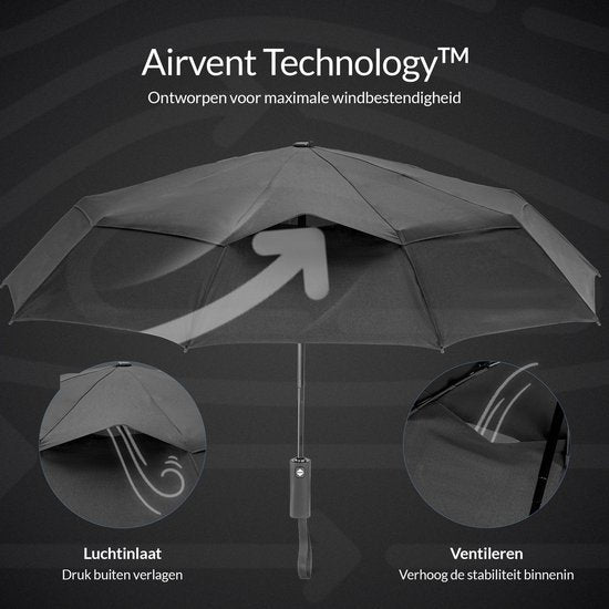 Nohrd Storm Umbrella - Schwarz - Regenschirm faltbar - Winddurchlässig - 140 km/h - Sturmschirme - Automatisches Auf- und Zusammenfalten - Regenschirme - inkl. Schutzhülle