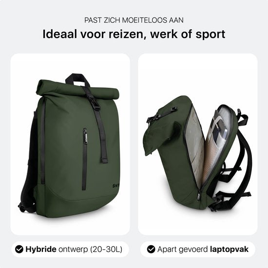 ONYX Rolltop PRO Rucksack 20 bis 30L - Mit Laptopfach - Verstellbarer Rucksack - Reisetasche - Wasserdicht und strapazierfähig - Waldgrün