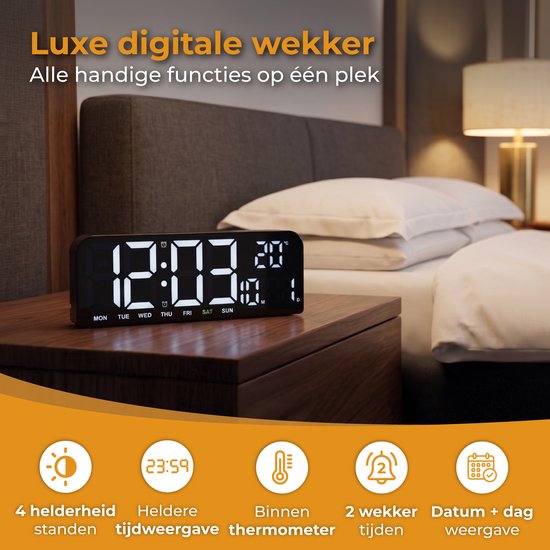 Nuvance Digitaler Wecker - Digitale Uhr - Reisewecker für Kinder & Erwachsene - Wecker - LED-Wecker Digital