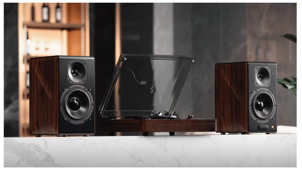 Edifier - S3000MKII Premium Active 2.0 Speakers - 256 W RMS - Schwarz & Braunes Holz - Hi-Res Audio & Bluetooth 5.0 - Kabellos verbundenes System - Ultimatives Klangerlebnis