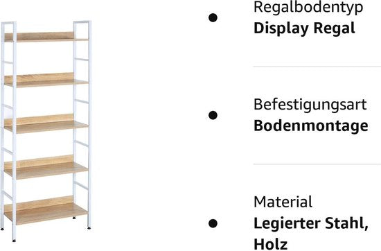 Rootz Standregal Hochregal - Regalschrank - Bücherregal - Aufbewahrungsregal - Präsentationsständer - Organizer - Lagenregal - Weiß + helle Eiche - 60x27,5x160 cm
