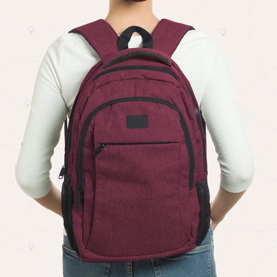 TRVLMORE Rucksack mit Lifetime - Rucksack mit 15.6 Zoll Laptopfach - Schultasche - spritzwassergeschützt - Männer und Frauen - Jungen und Mädchen - 28L - Burgunderrot