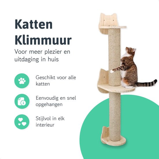 Little big bird Katzenkletterwand - Kratzbaum - 2 Plattformen - Für große Katzen - Komplettset