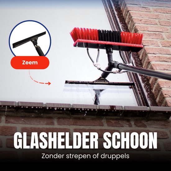 Aqualitá® Teleskopstiel Fensterreinigung 9M mit Gämse - Fensterwascher Teleskop - Solarpanelreiniger - Fensterwaschset Teleskopstiel mit Wasserdurchlass - Teleskopwaschbürste - Teleskopbürstenset mit Seifenspender für die Fensterreinigung