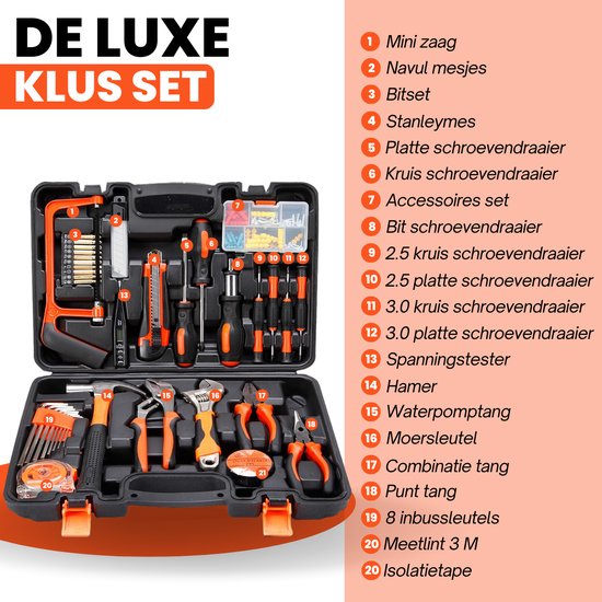 Vertrex Werkzeugkoffer gefüllt - Werkzeuge - Werkzeugsatz - Werkzeugkoffer - Schraubendrehersatz - Bandmaß - Bandmaß - Hammer - Bitsatz - Inbusschlüsselsatz - Spannungsprüfer - Säge - Stanley-Messer